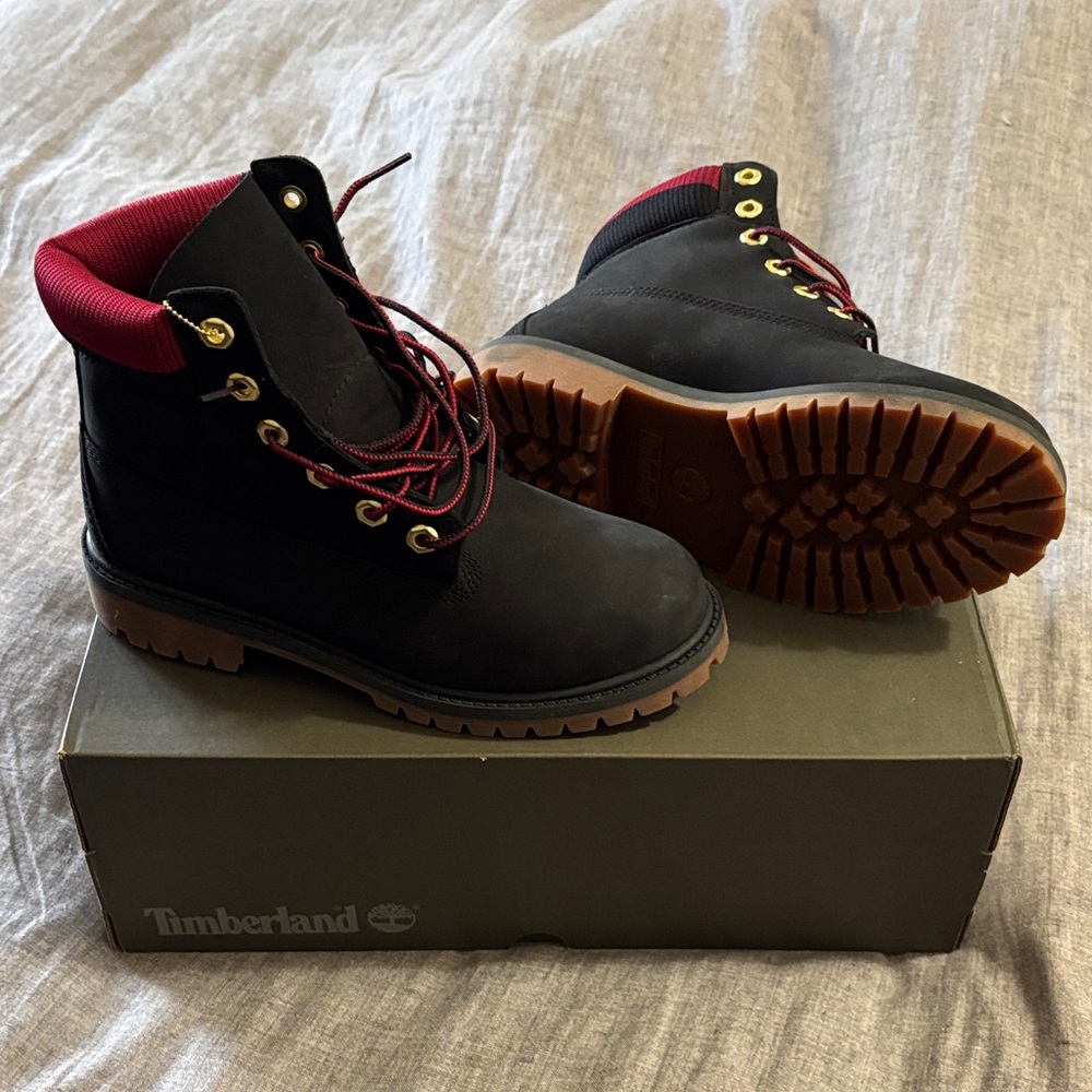 Timberland Black Boots with Red Highlights